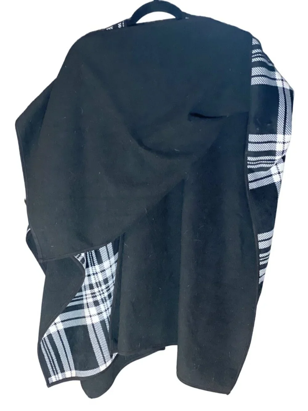 WOOLRICH Reversible Cape Wrap Poncho Buffalo Plaid Black White Women One Size